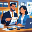 A lawyer and a client reviewing medical bills together in an office, with the lawyer explaining and the client looking relieved.