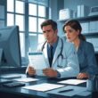 A doctor and a patient in a medical office discussing a medical certificate with a visible date.
